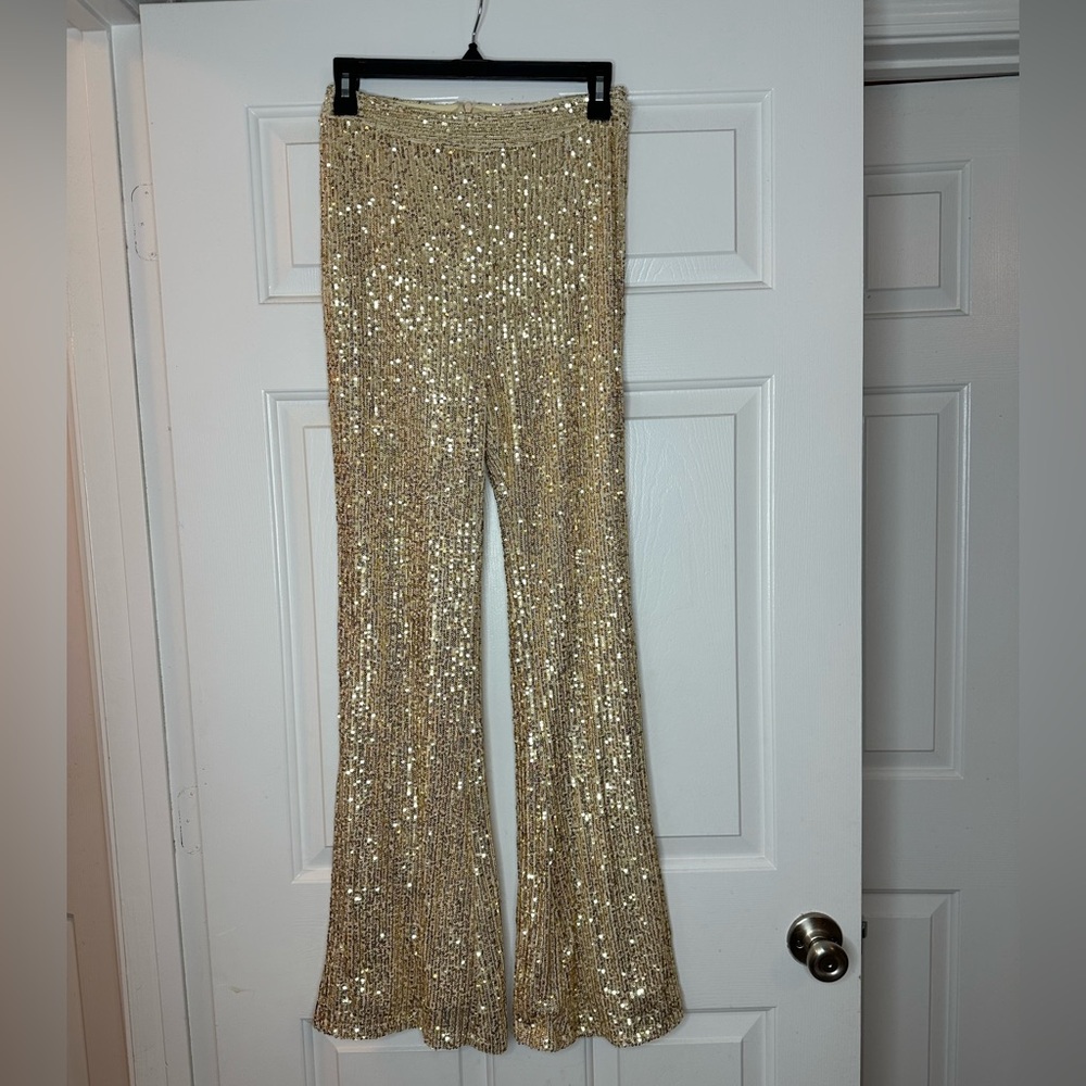 Club London Gold Sequin Flare Pants Womens size 4